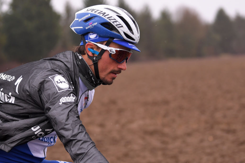 LA CHATRE FRANCE MARCH 10 Julian Alaphilippe of France and Team Deceuninck QuickStep Rain Detailed view during the 78th Paris Nice 2020 Stage 3 at 2125km stage from ChalettesurLoing to La Chtre ParisNice parisnicecourse PN on March 10, 2020 in La Chatre France Photo by Luc ClaessenGetty Images