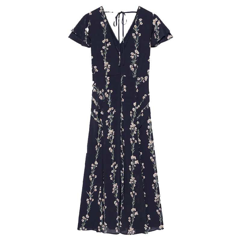 Navy floral mint velvet dress