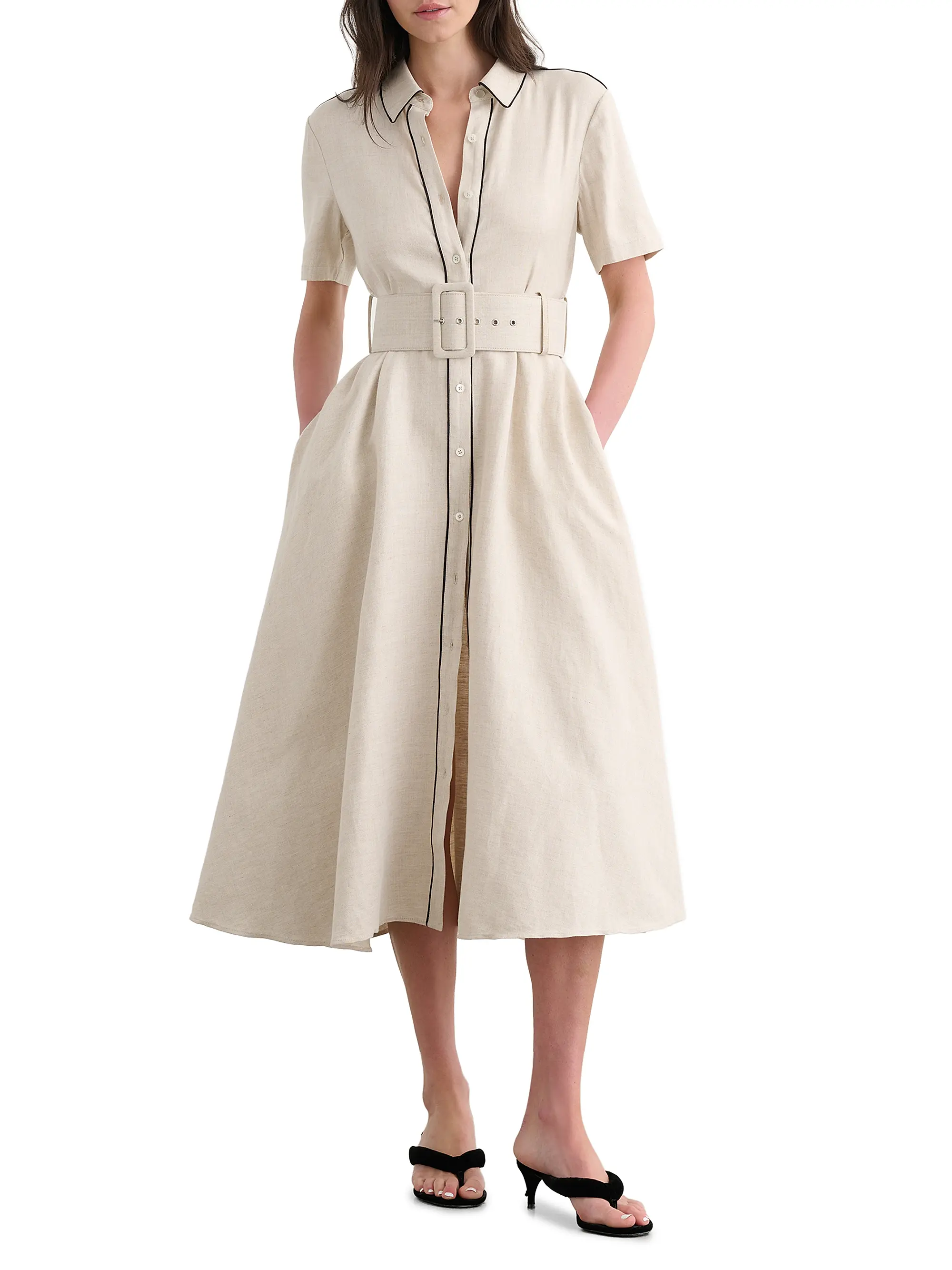 Jean Linen-Blend Midi-Shirtdress