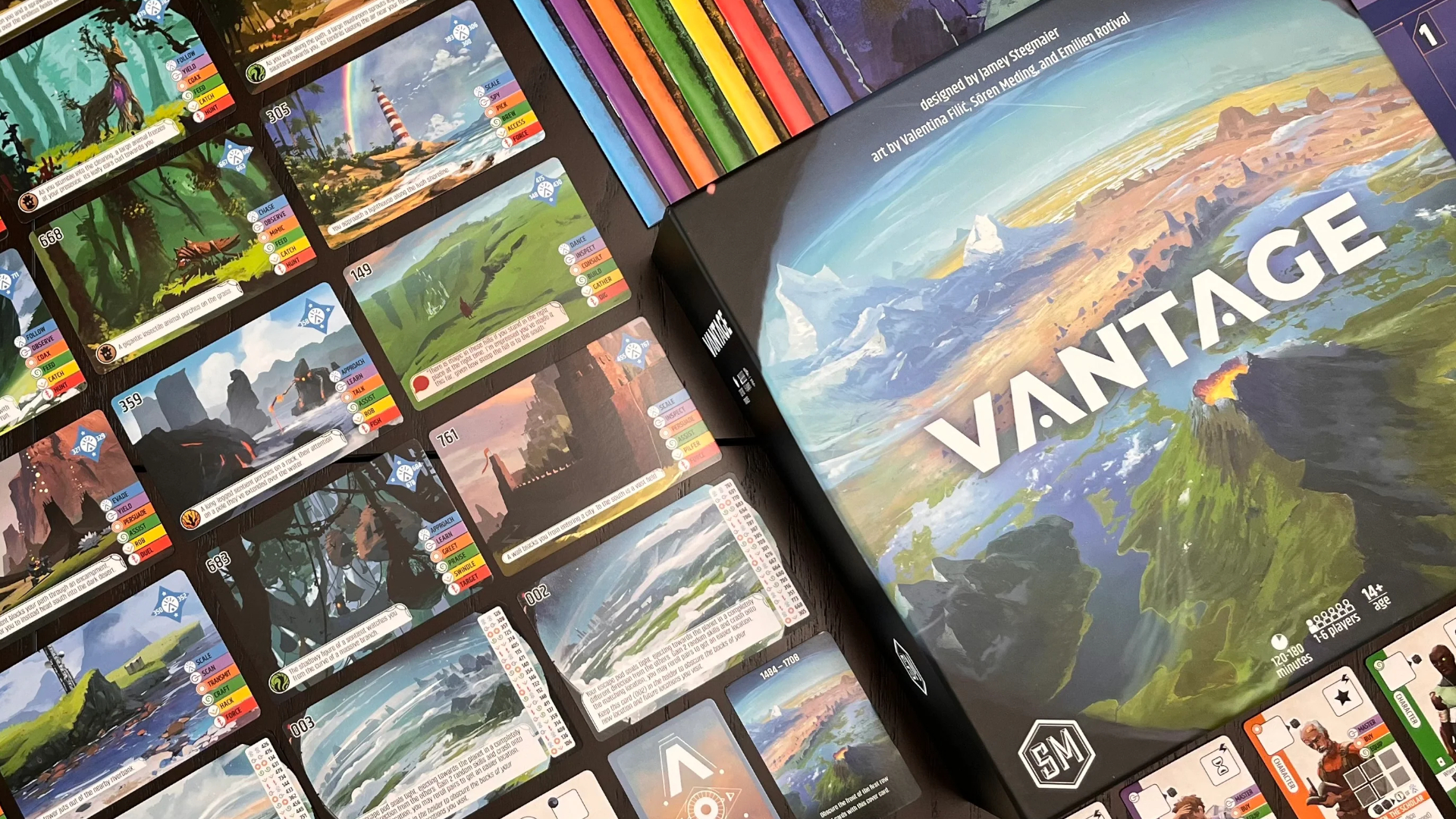 The Vantage box laid out beside components and cards