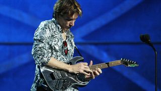 Host Steve Vai performs during the 45th Annual Grammy Awards Pre Telecast Music Show at Madison Square Garden on February 23, 2003 in New York City.