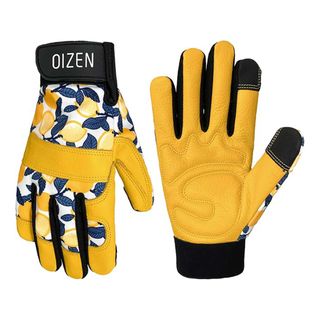 yellow patterned leather gardening gloves from Oizen