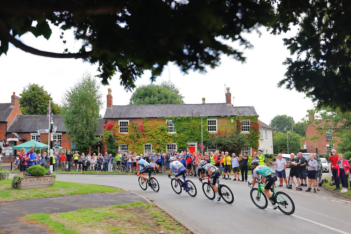 Picture by Alex WhiteheadSWpixcom 08092022 Cycling 2022 AJ Bell Tour of Britain Stage 5 West Bridgeford to Mansfield England The Breakaway passing through Wysall with Zeb Kyffin of Team Ribble Weldtite Pro Cycling Matt Teggart of Team WIV Sungod Alessandro Iacchi of Team Qhubeka and Joel Nicolau of Team Cara Rural Seguros RGA