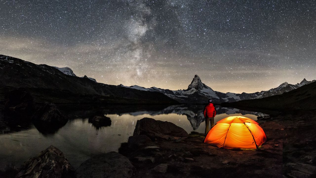 Loneley Camper under Milky Way at Matterhorn