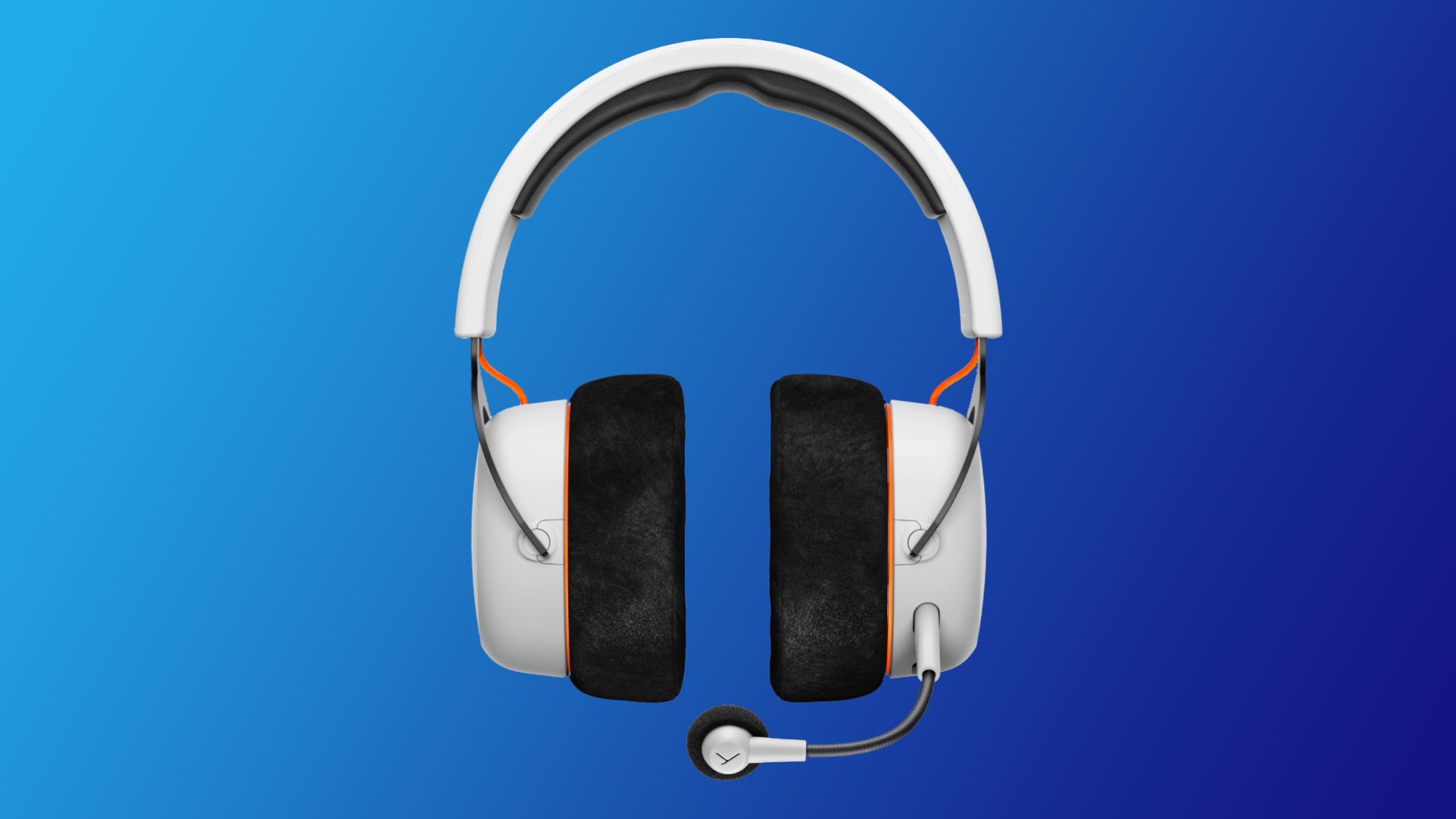 The Beyerdynamic MMX 150 gaming headset in white on a blue background