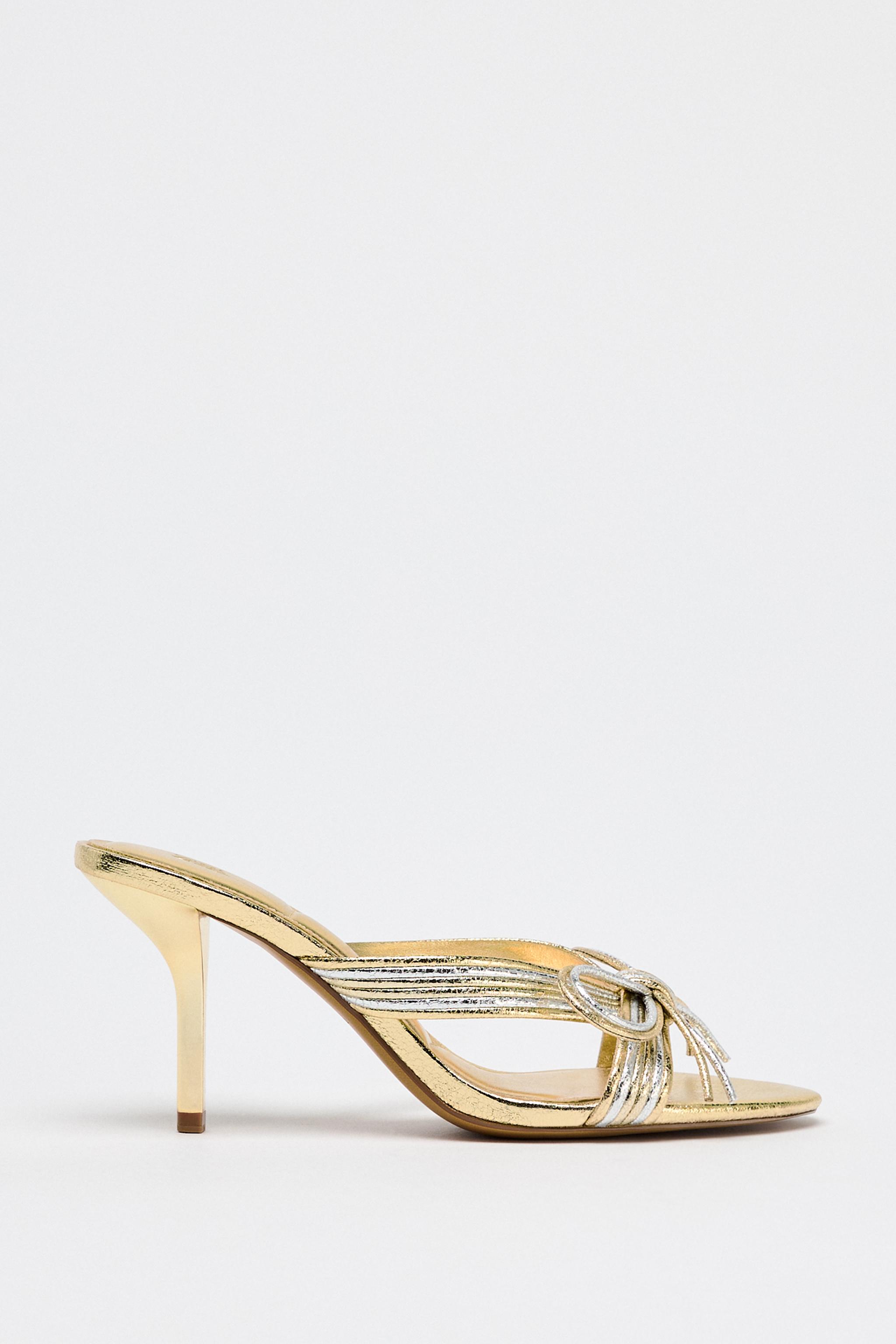 Metallic Bow Heeled Sandals
