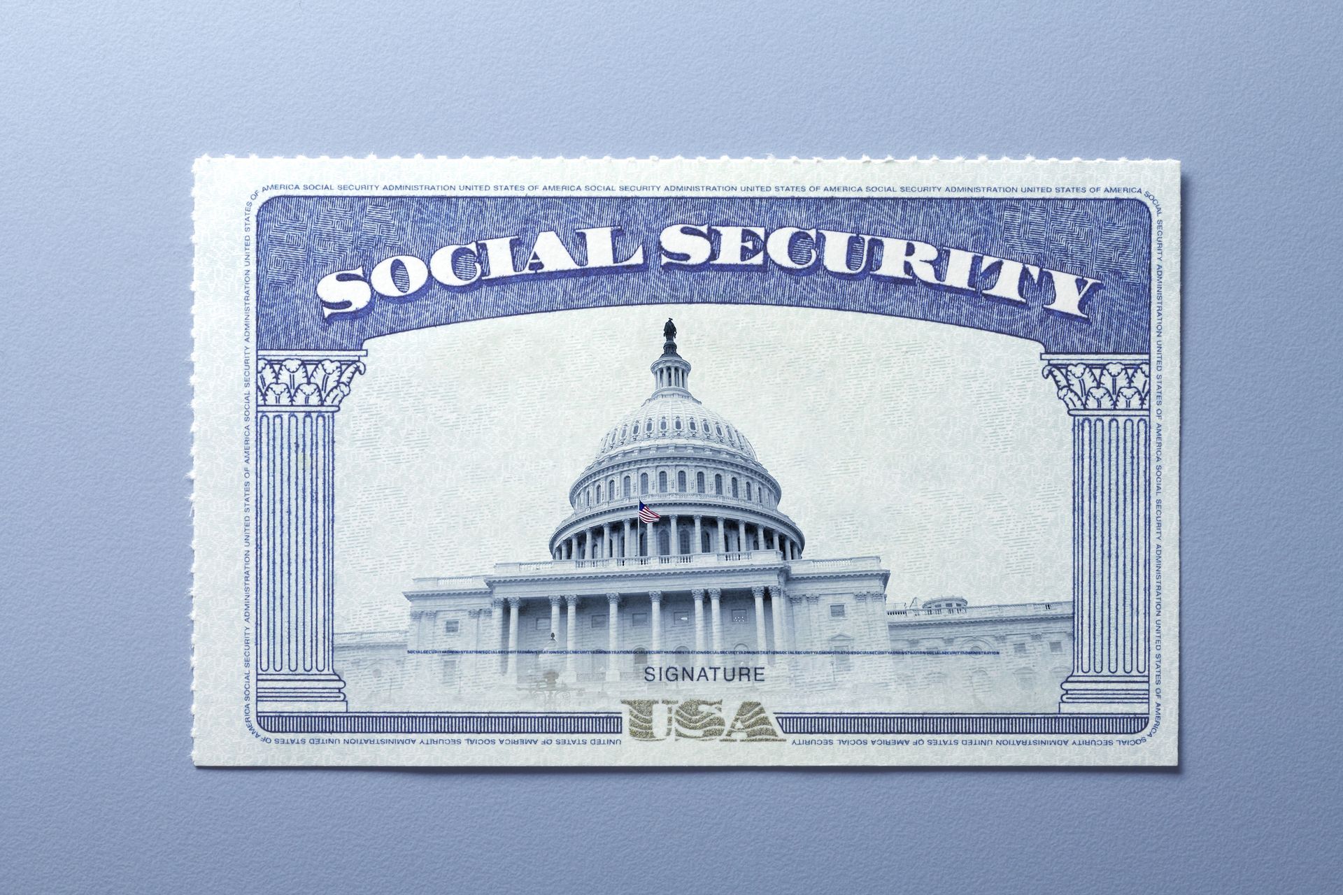 A Social Security card with the United States Capitol building on it