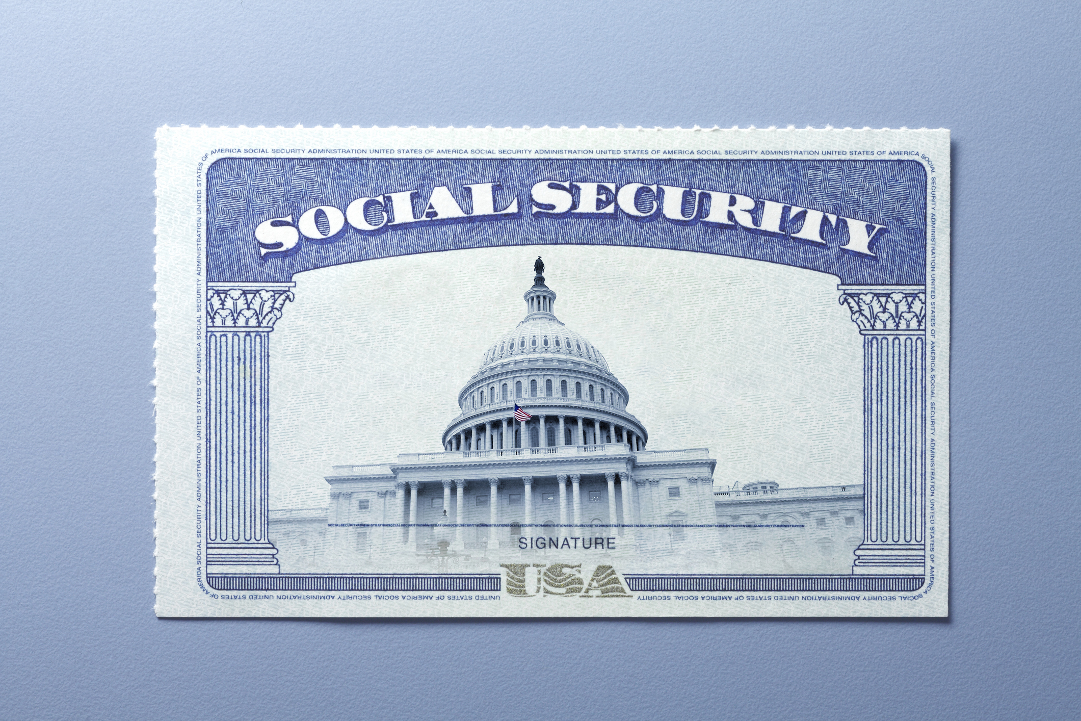 A Social Security card with the United States Capitol building on it