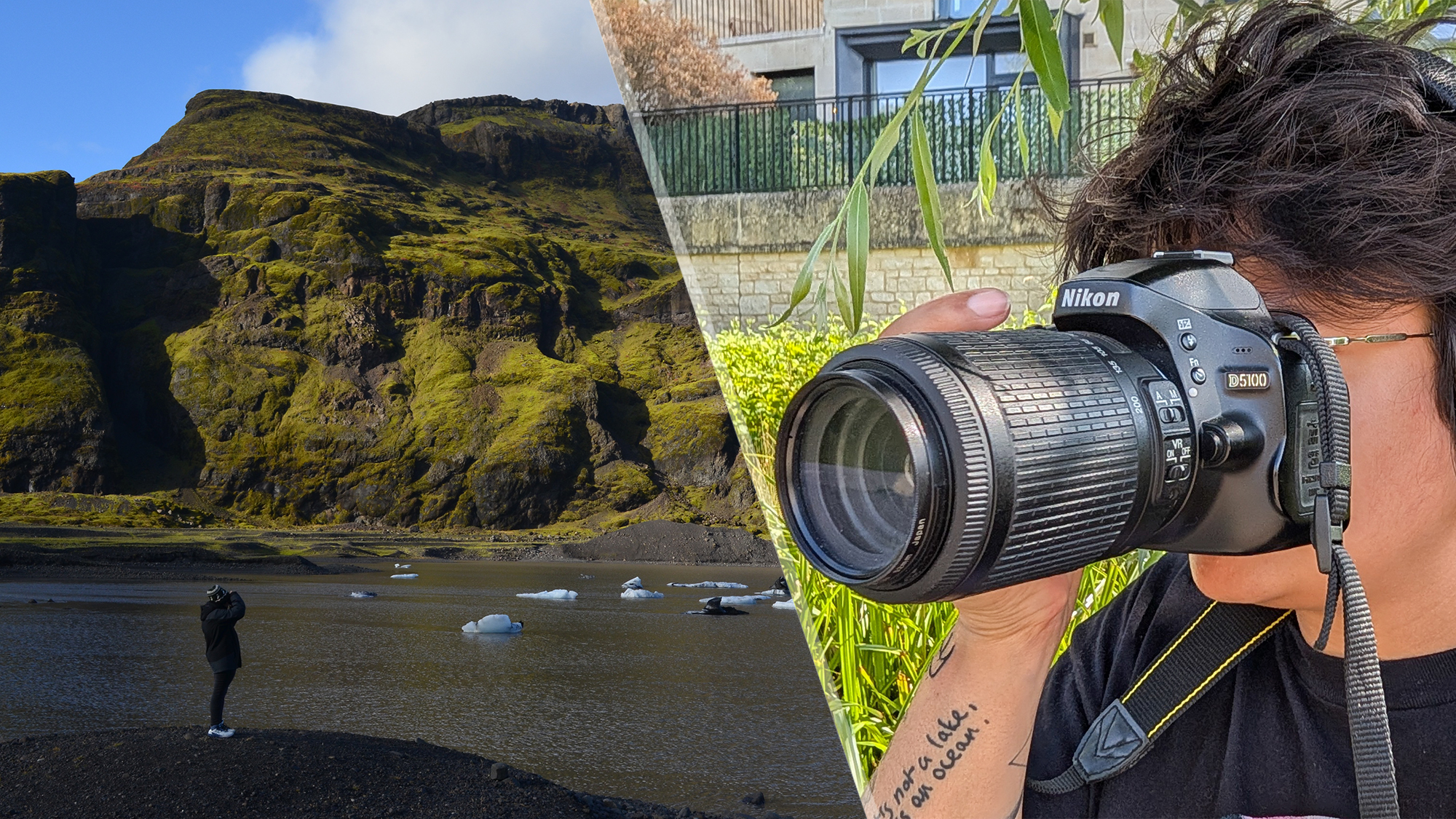 A person holding a Nikon D5100 DSLR camera