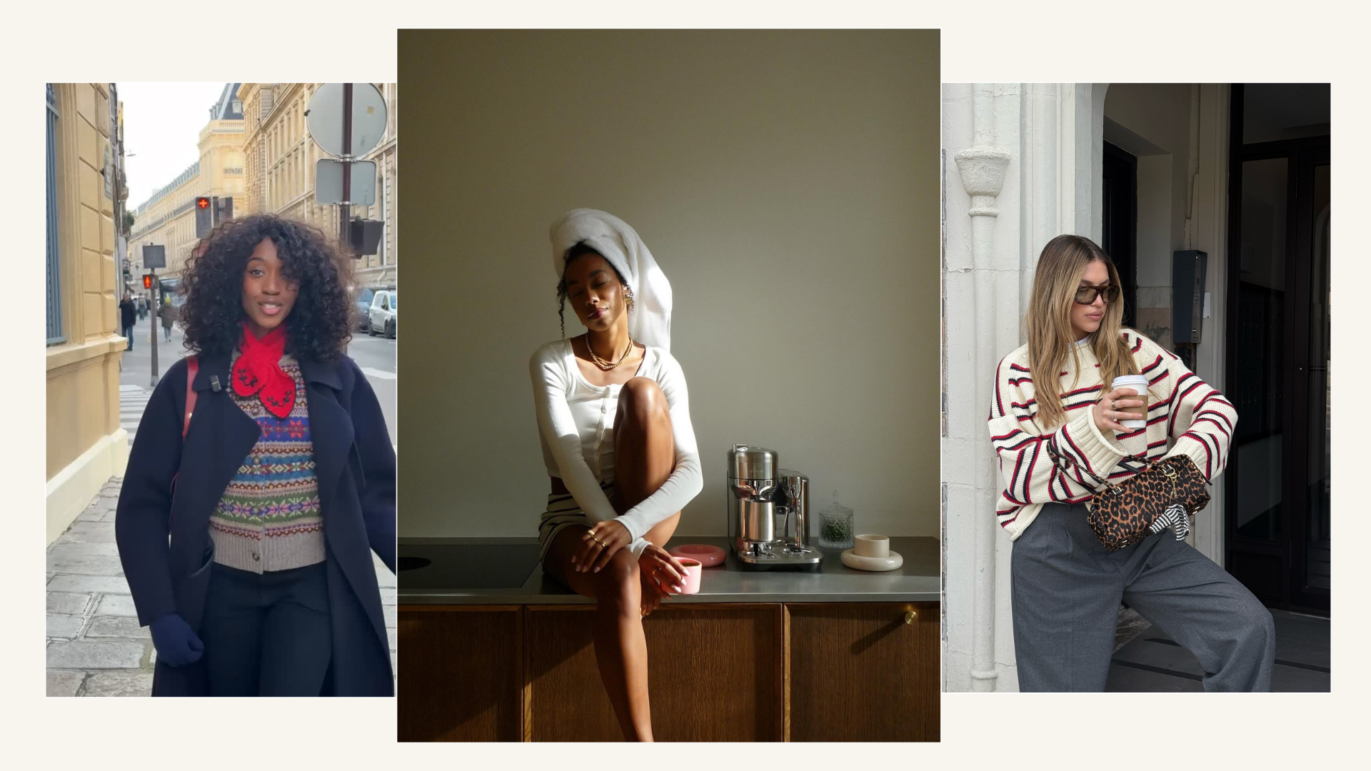 A collage of three stylish women in autumn/winter outfits