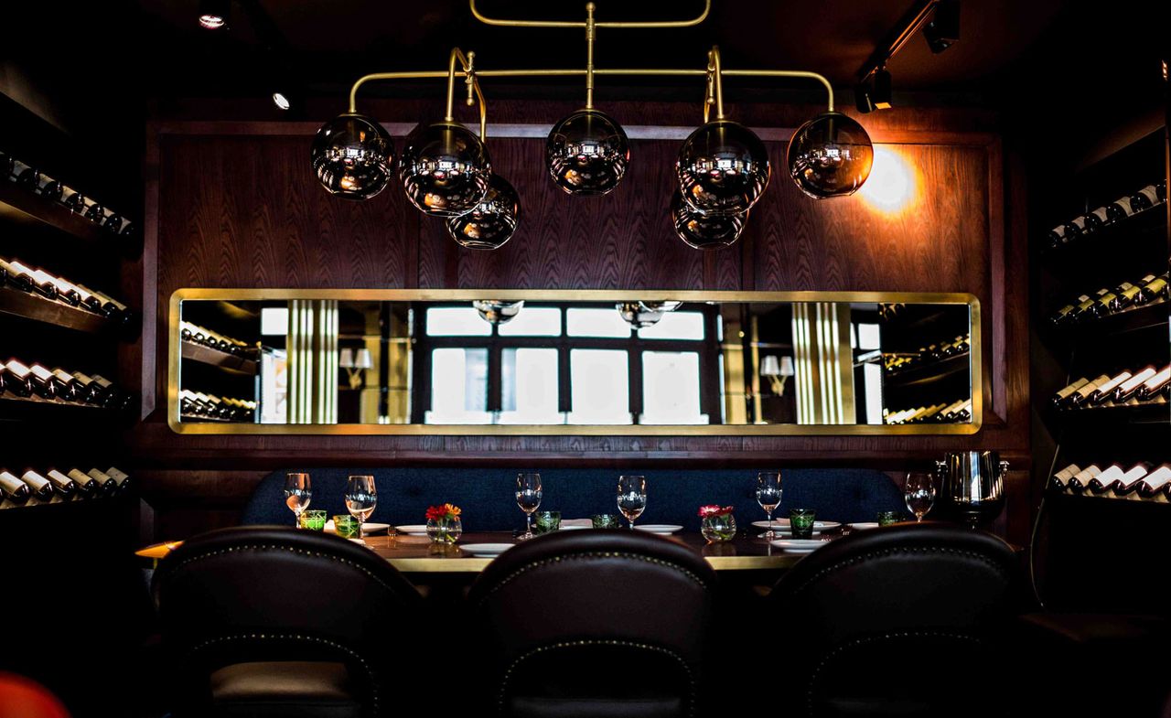 Dark interior of a restaurant in France