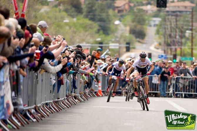 Christoph Sauser sprints toward victory in the Whiskey 50