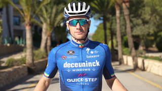 Sam Bennett shows of the 2021 Deceuninck-QuickStep race colours