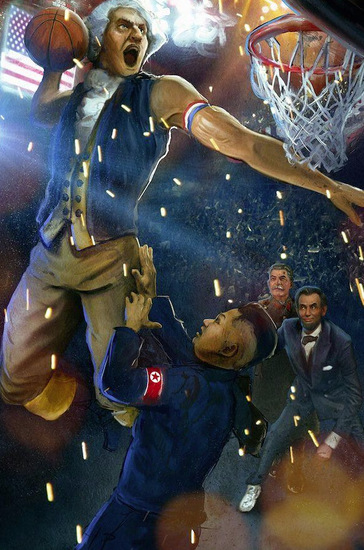 Here's George Washington dunking all over Kim Jong-un while Lincoln and Stalin watch