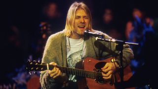 Kurt Cobain performs at the MTV Unplugged in New York show on November 18, 1993