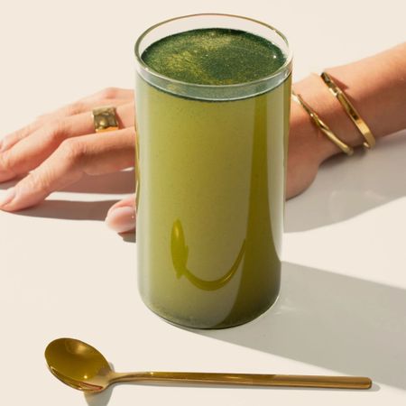 Free Soul greens powder in a glass