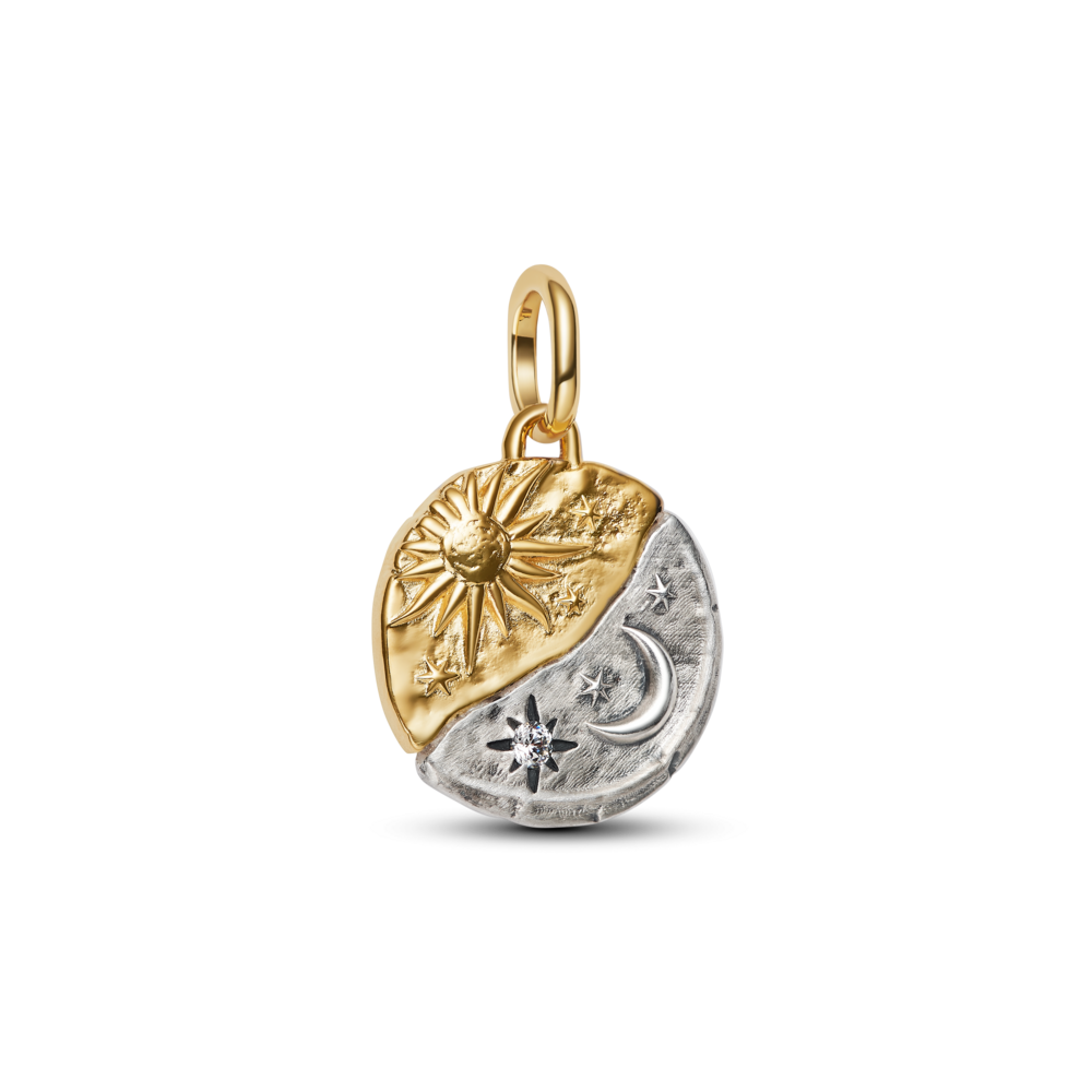 Product shots of gold charms from Pandora&#039;s Talisman collection