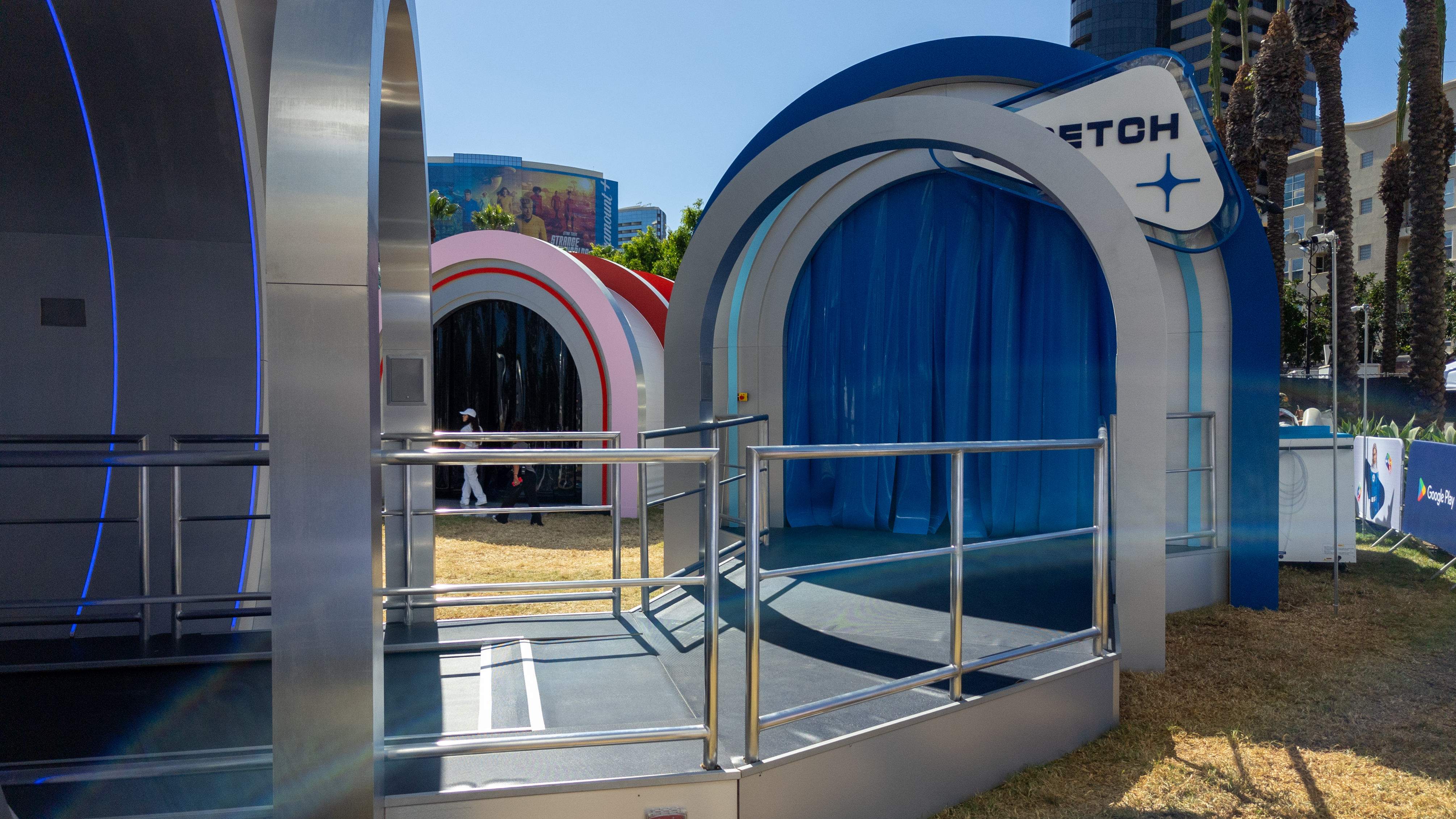 Multiple pods and walkways at Google's San Diego Comic-Con Rewards Lab