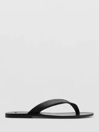 Mango Filo Leather Thong Sandals, Black