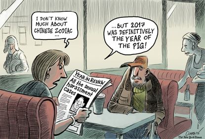 Political cartoon U.S. 2017 New Year sexual harassment