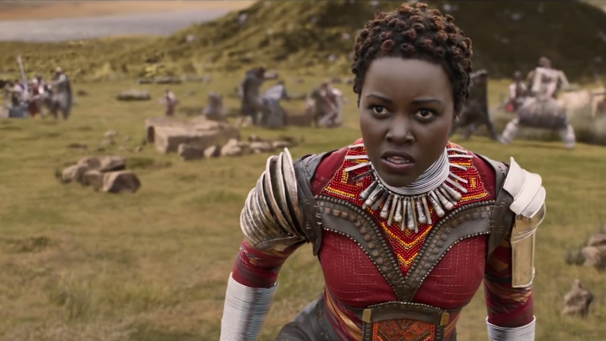 Lupita Nyong&#039;o as Nakia in Dora Milaje outfit in Wakanda in Black Panther