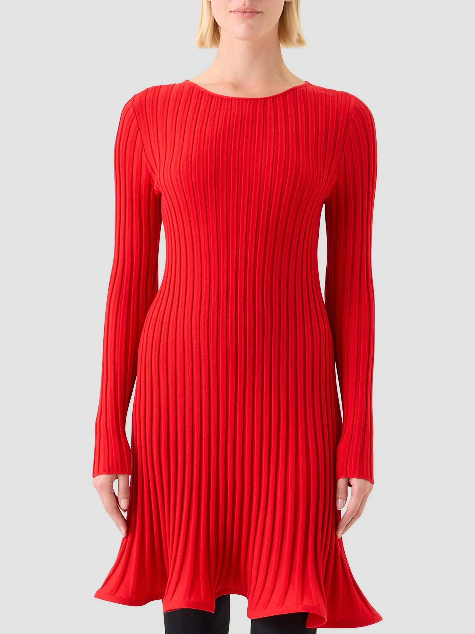 Rib-Knit Wool Flured Minidress