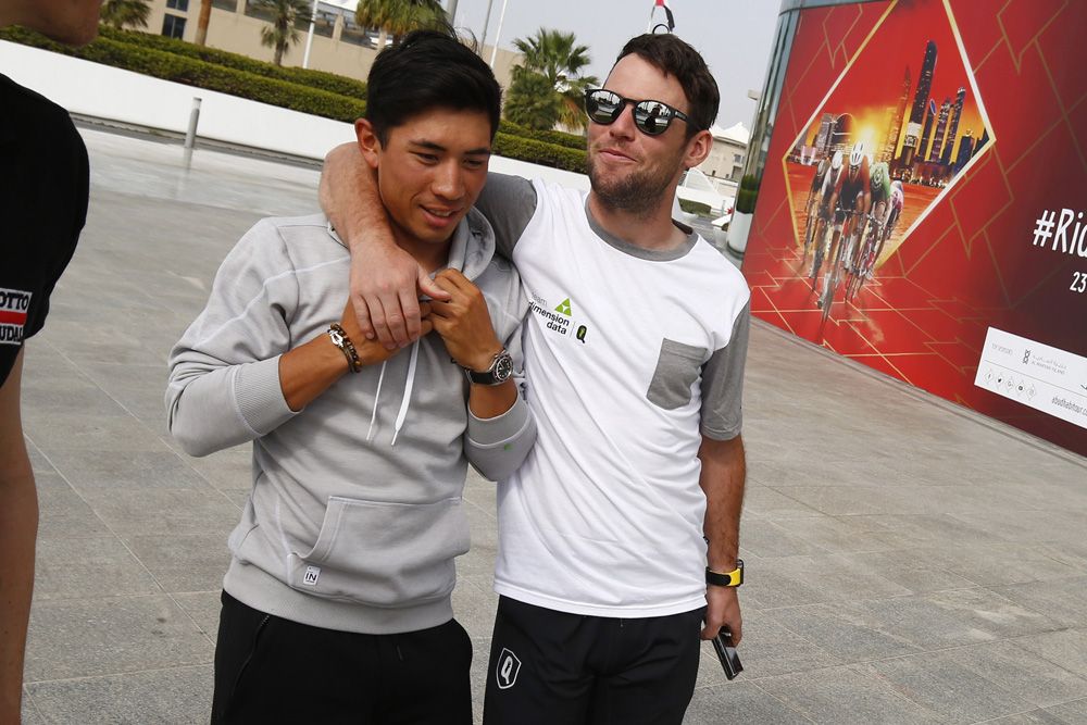 Mark Cavendish shows how he is going to take on Caleb Ewan in the Abu Dhabi Tour sprints