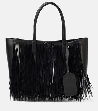 Vlogo Locker Large Fringed Leather Tote Bag