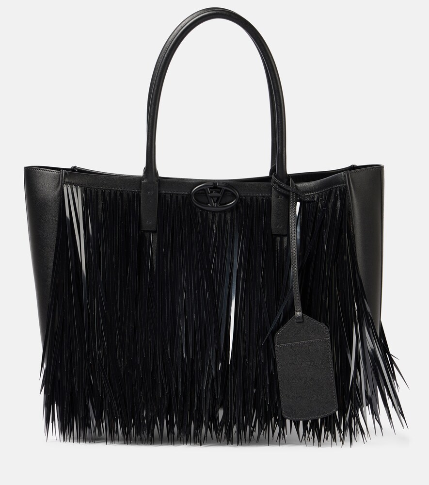 Vlogo Locker Large Fringed Leather Tote Bag