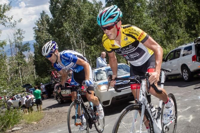 Chris Horner (Radioshack) and Philip Deignan (UnitedHealthcare) power up on of today's steep switchbacks.