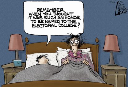 Political cartoon U.S. Donald Trump Hillary Clinton Electoral college