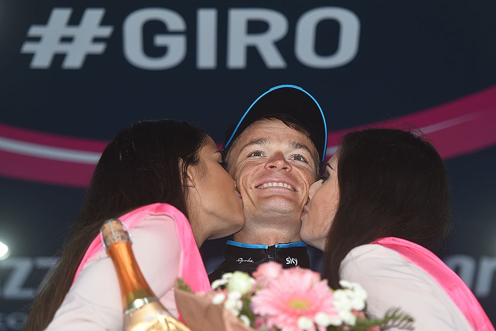 Vasil Kiryienka (Team Sky) on the podium after winning stage 14
