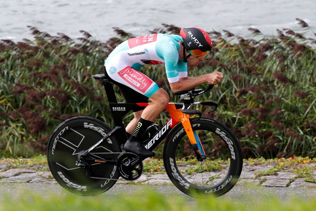 LELYSTAD NETHERLANDS AUGUST 31 Phil Bauhaus of Germany and Team Bahrain Victorious Turquoise Points Jersey competes during the 17th Benelux Tour 2021 Stage 2 a 111km Individual Time Trial stage from Lelystad to Lelystad ITT BeneluxTour on August 31 2021 in Lelystad Netherlands Photo by Bas CzerwinskiGetty Images