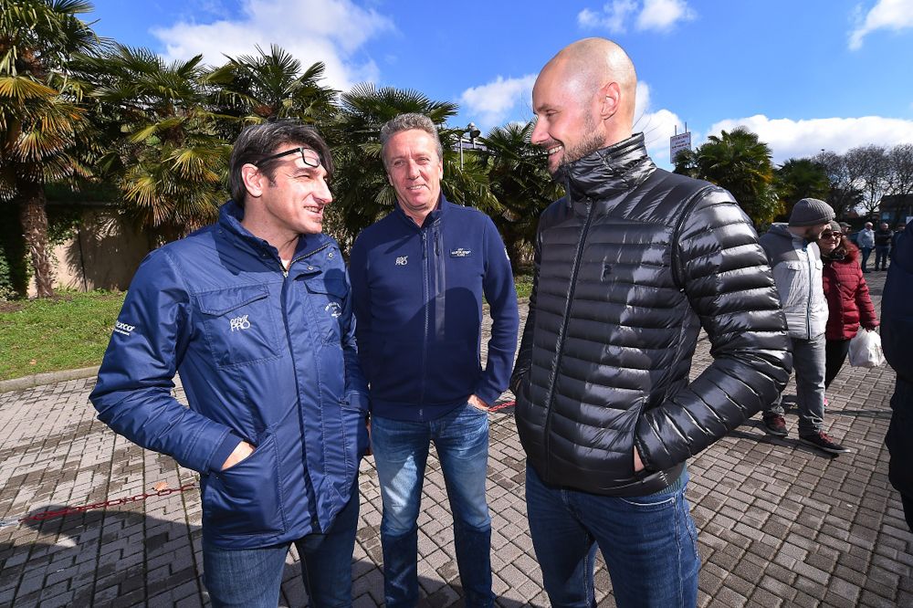 Quick-Step director Davide Bramati, team doctor Toon Cruyt and former rider Tom Boonen