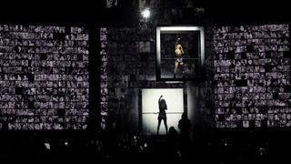 Madonna The Celebration Tour set with hanging frame above stage