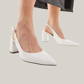 ASOS DESIGN Wide Fit Sutton slingback mid block heeled shoes in white croc