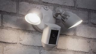 The Ring Floodlight Cam mounted to an external wall