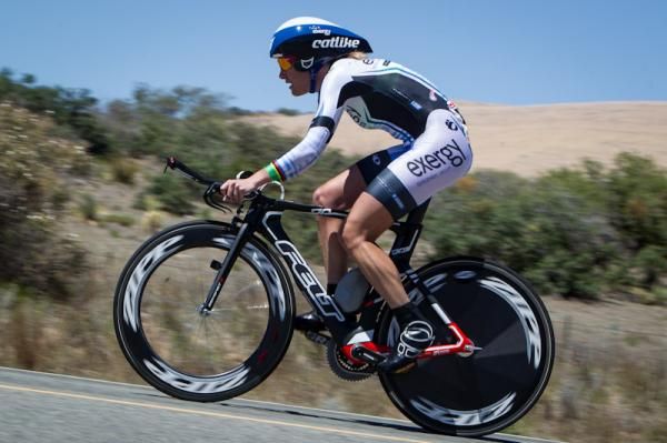 Kristin Armstrong (Exergy) moving fast on the climb.
