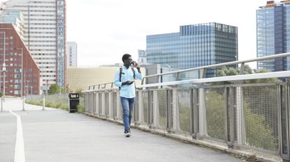 Man taking a walking challenge