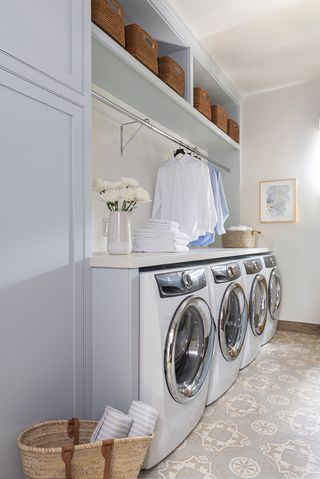 Valet rods make for the perfect storage spot for laundry that's just been ironed