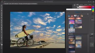 Photo of surfer being edited in Photoshop interface