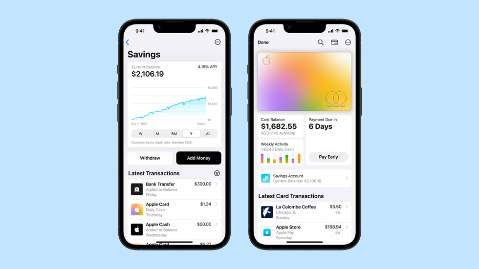 Screenshots von Apple Card Savings Account auf einem iPhone