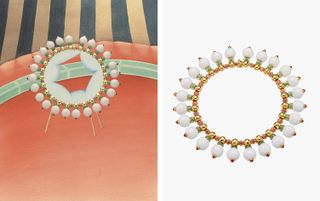 'Chandra' necklace in gold with white porcelain beads by Bulgari