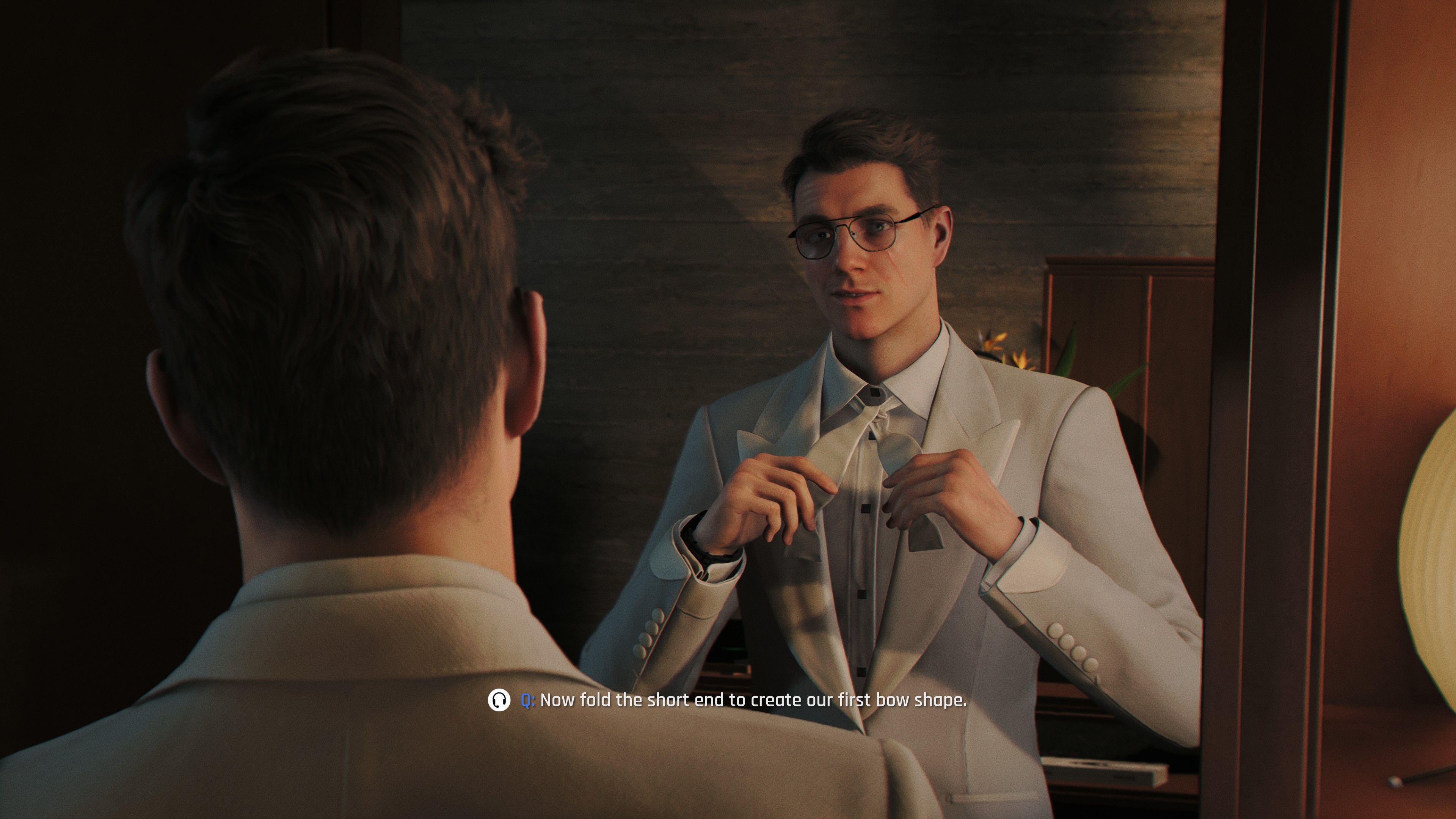 Tying a bow tie.