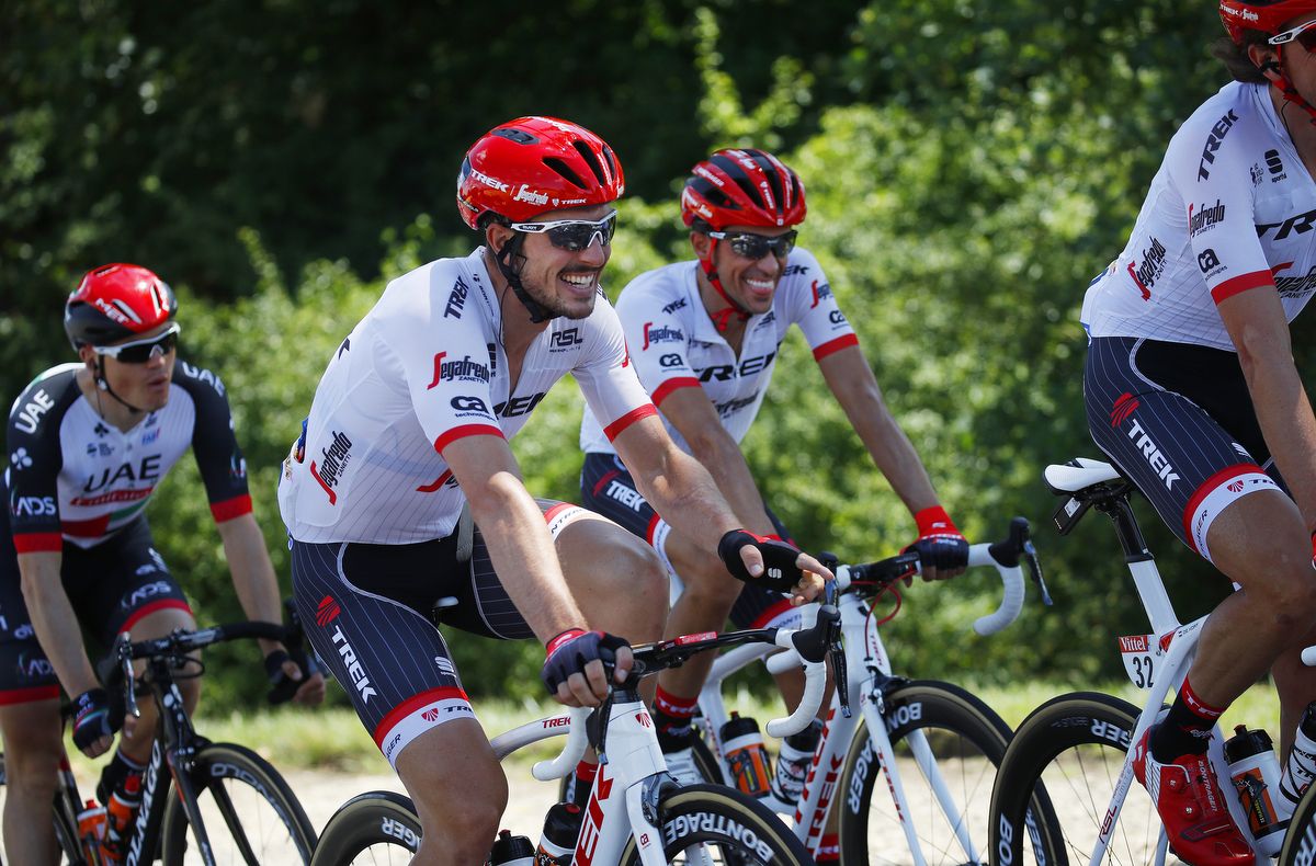 A smiling duo, John Degenkolb and Alberto Contador (Trek-Segafredo)