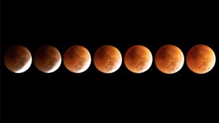 a time lapse of a total lunar eclipse