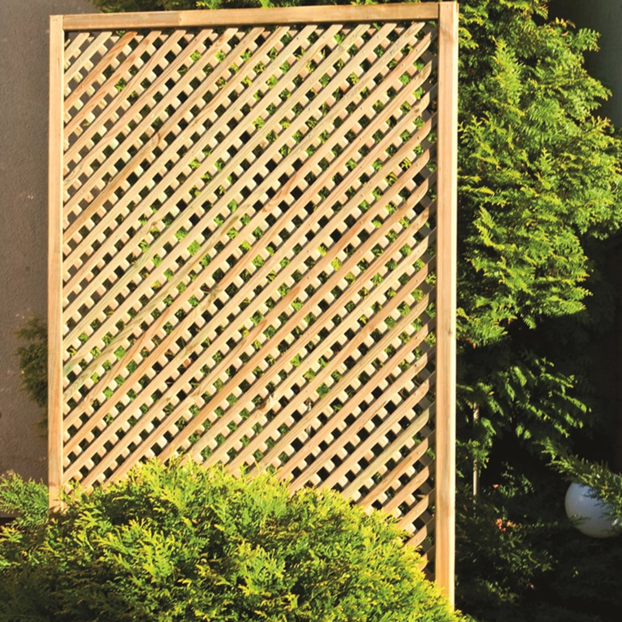 wooden privacy screen in a garden