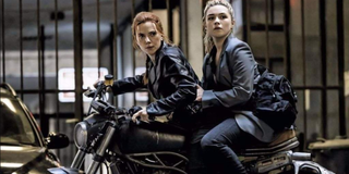 Natasha and Yelena on a motorcycle in Black Widow