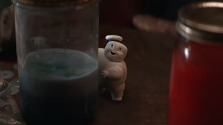 A little Stay Puft Marshmallow Man in Ghostbusters: Frozen Empire