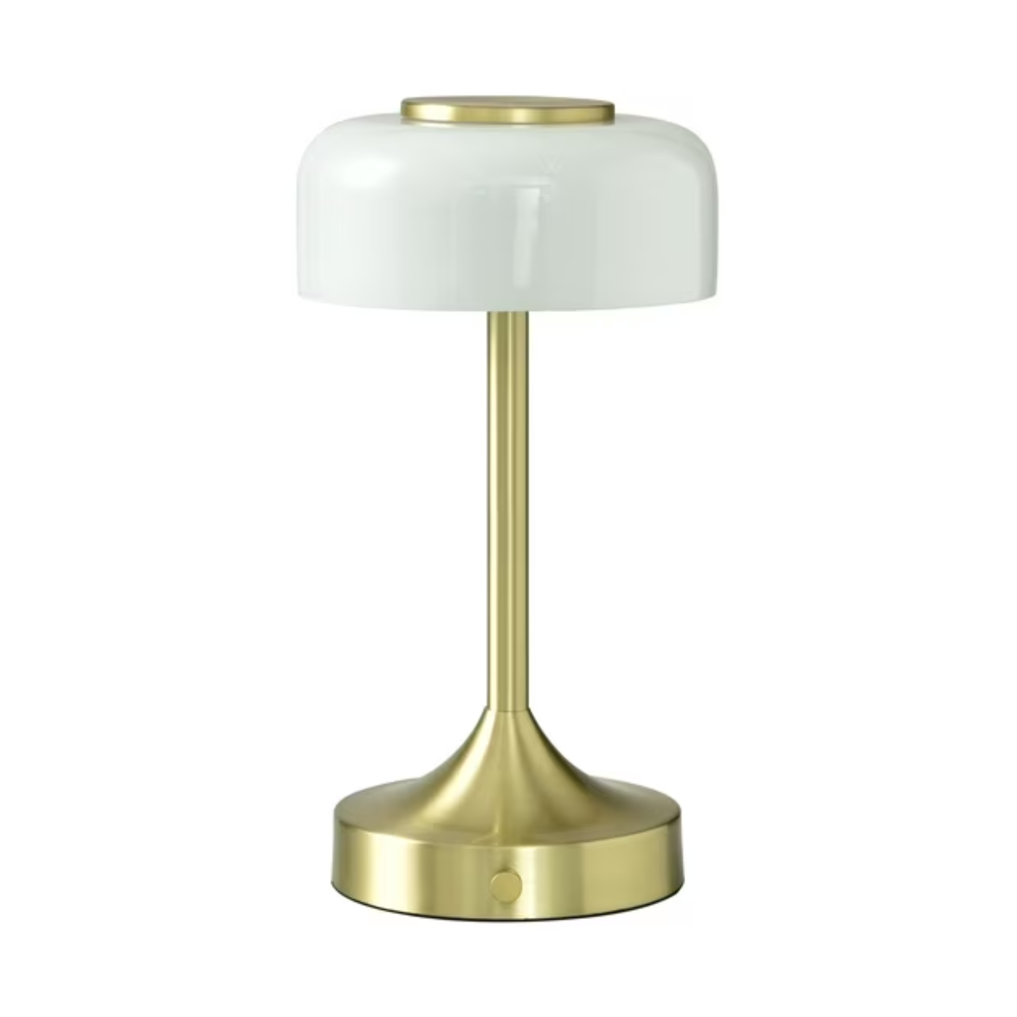 a portable lamp with a gold base